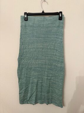 Free People Ribbed Knit Midi Skirt in Teal Green